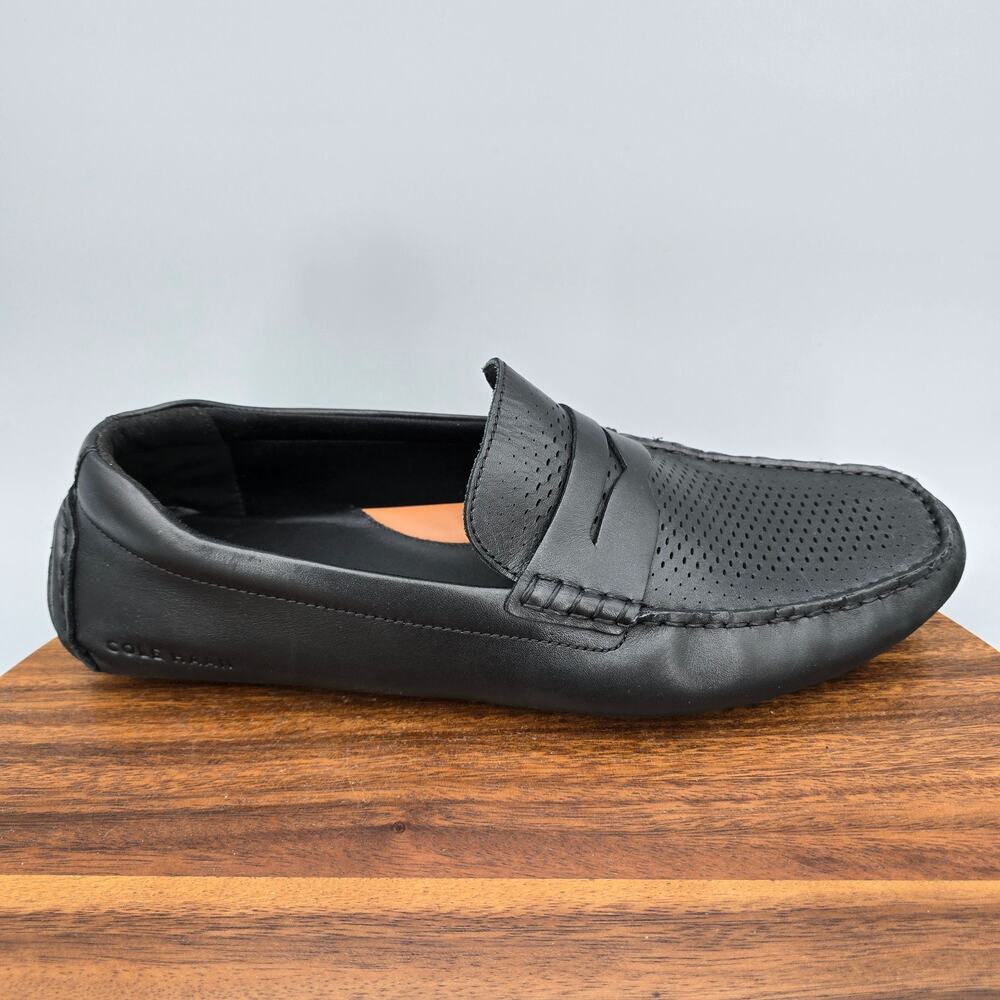 Cole Haan Grand Laser Shoes Mens 11 M Black Leather Perforated Driving Loafers
